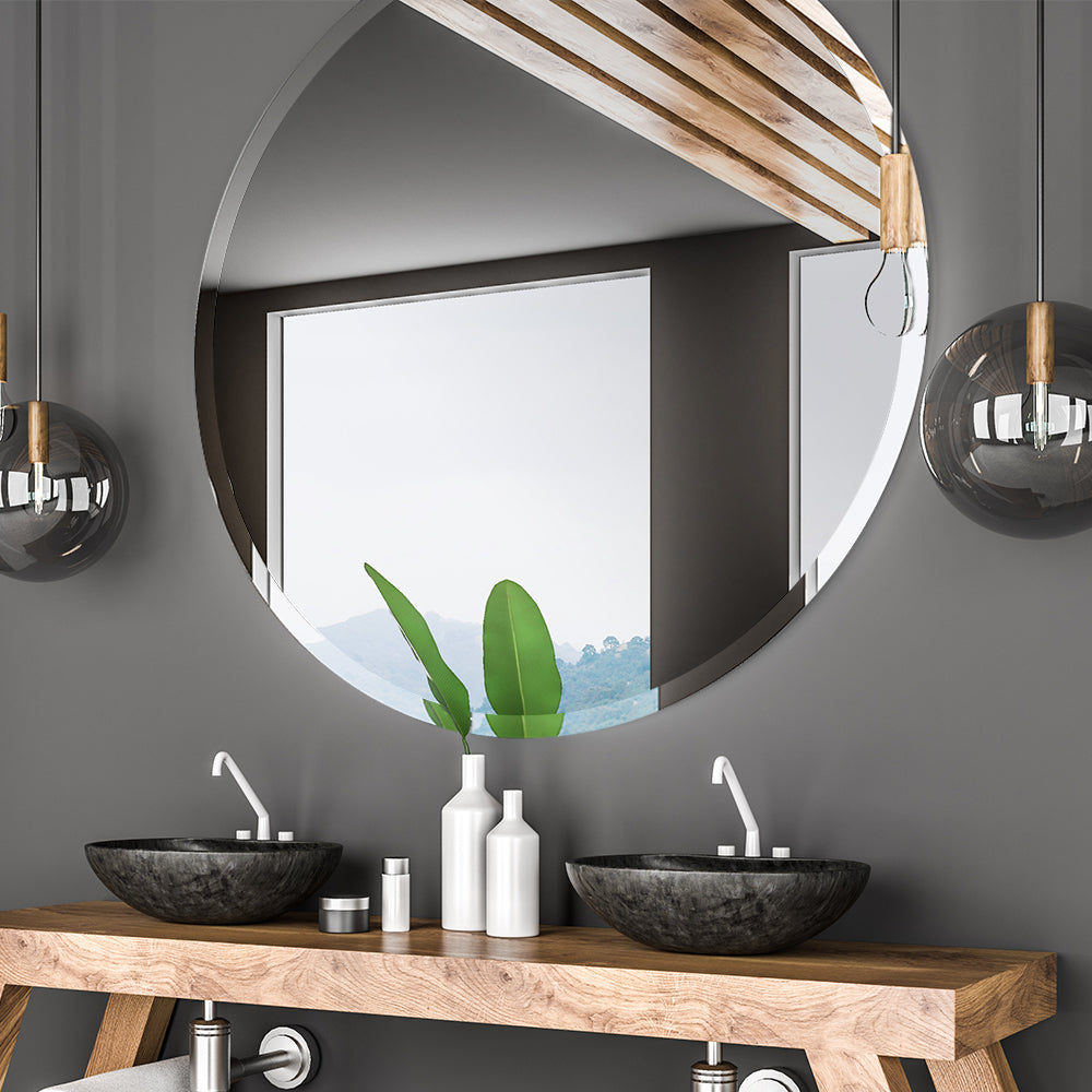 Round Frameless Beveled Wall Mirror