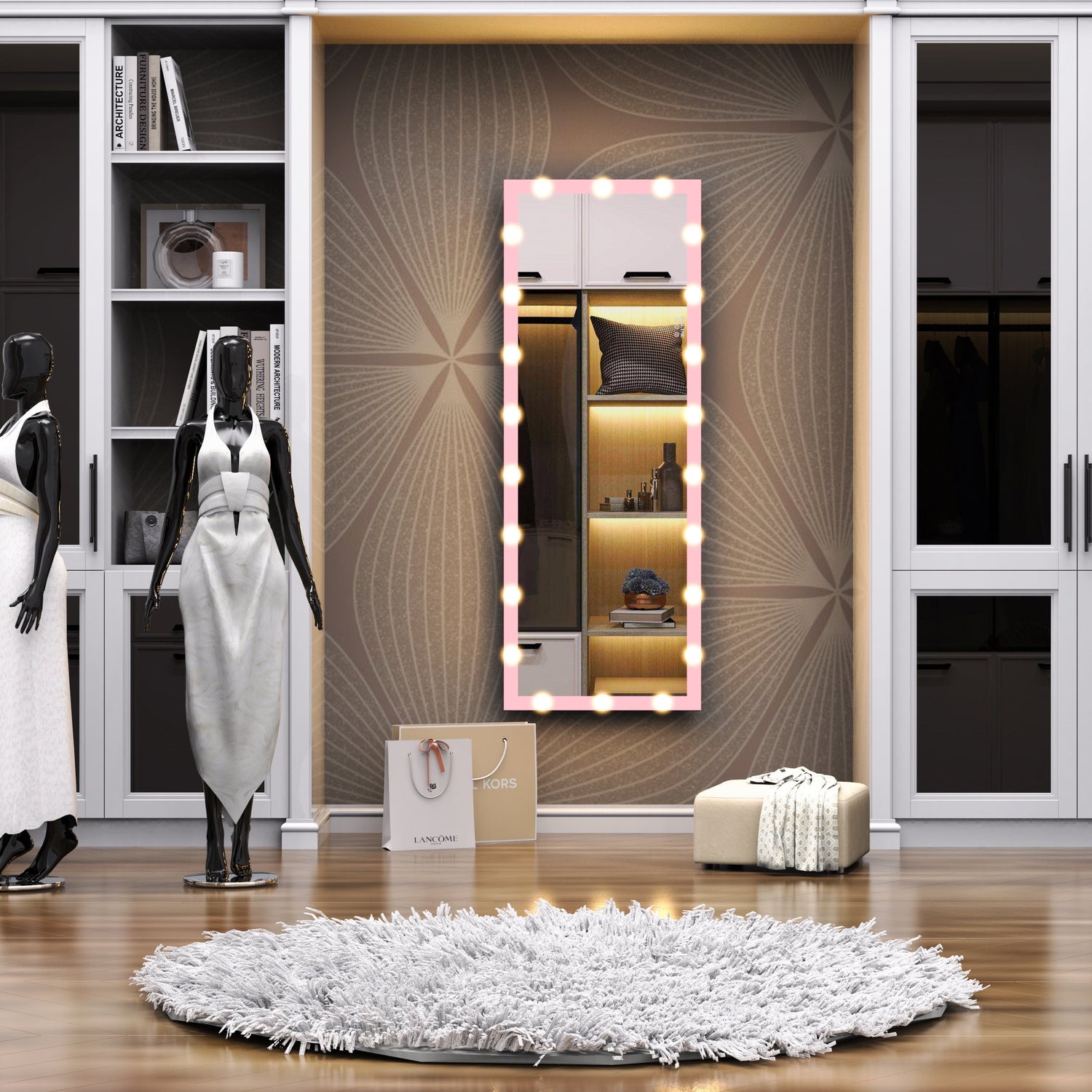 Wall Standing Bedroom Mirror with LED Bulbs