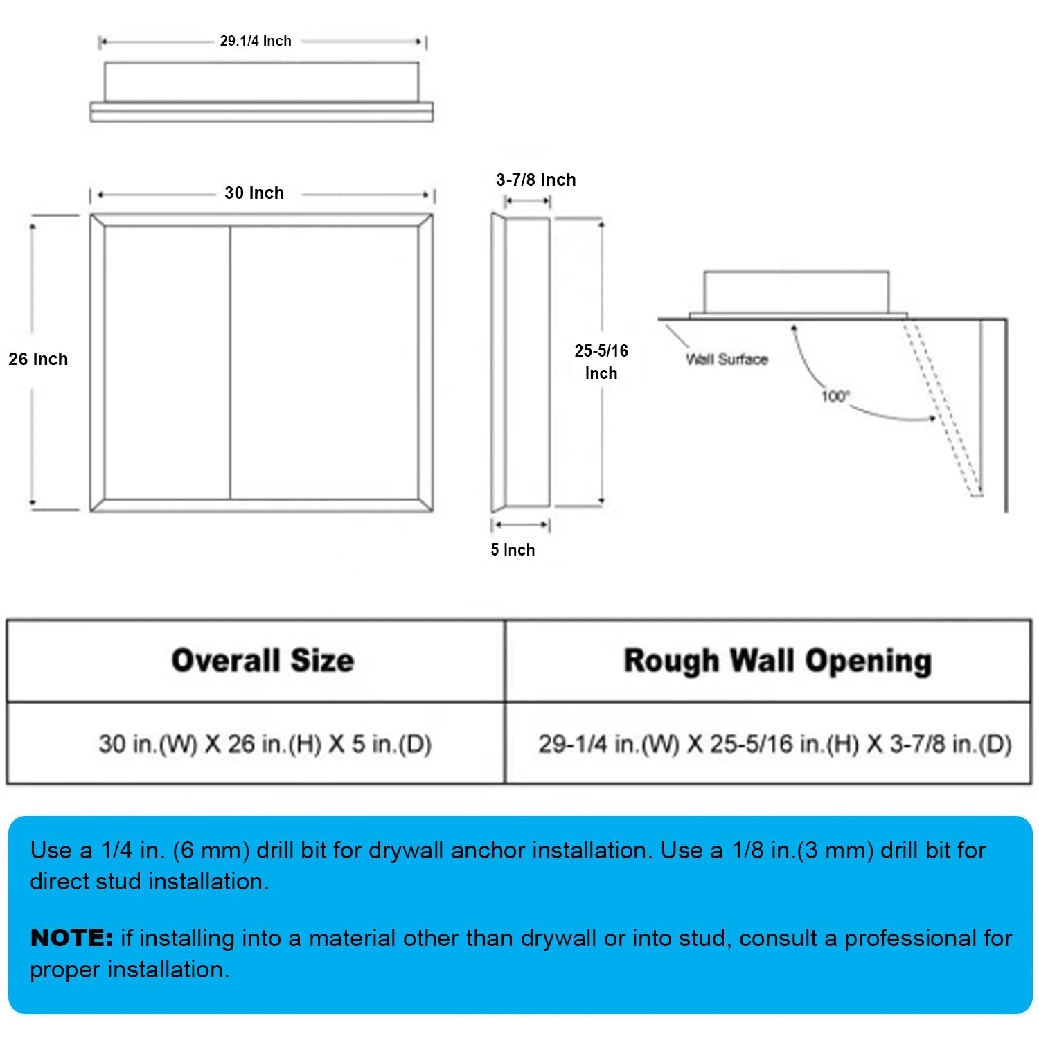 Frameless Medicine Cabinet - 30 x 26 Inches, Double-Sided Mirror, 2 Doors