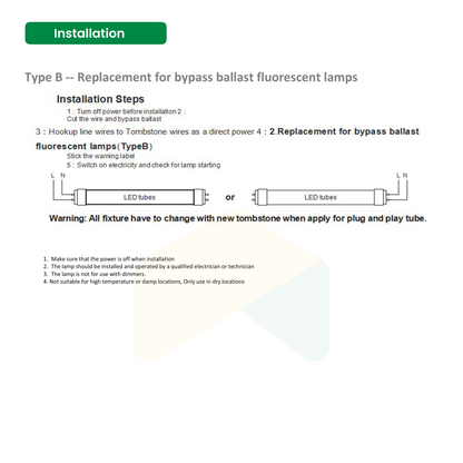 High-Output 4ft LED Tube Light - 18W, 6000K, 2340 Lumens, AC100-277V, Clear Cover / Bypass Ballast/Type B/Double Ended (25-Pack)