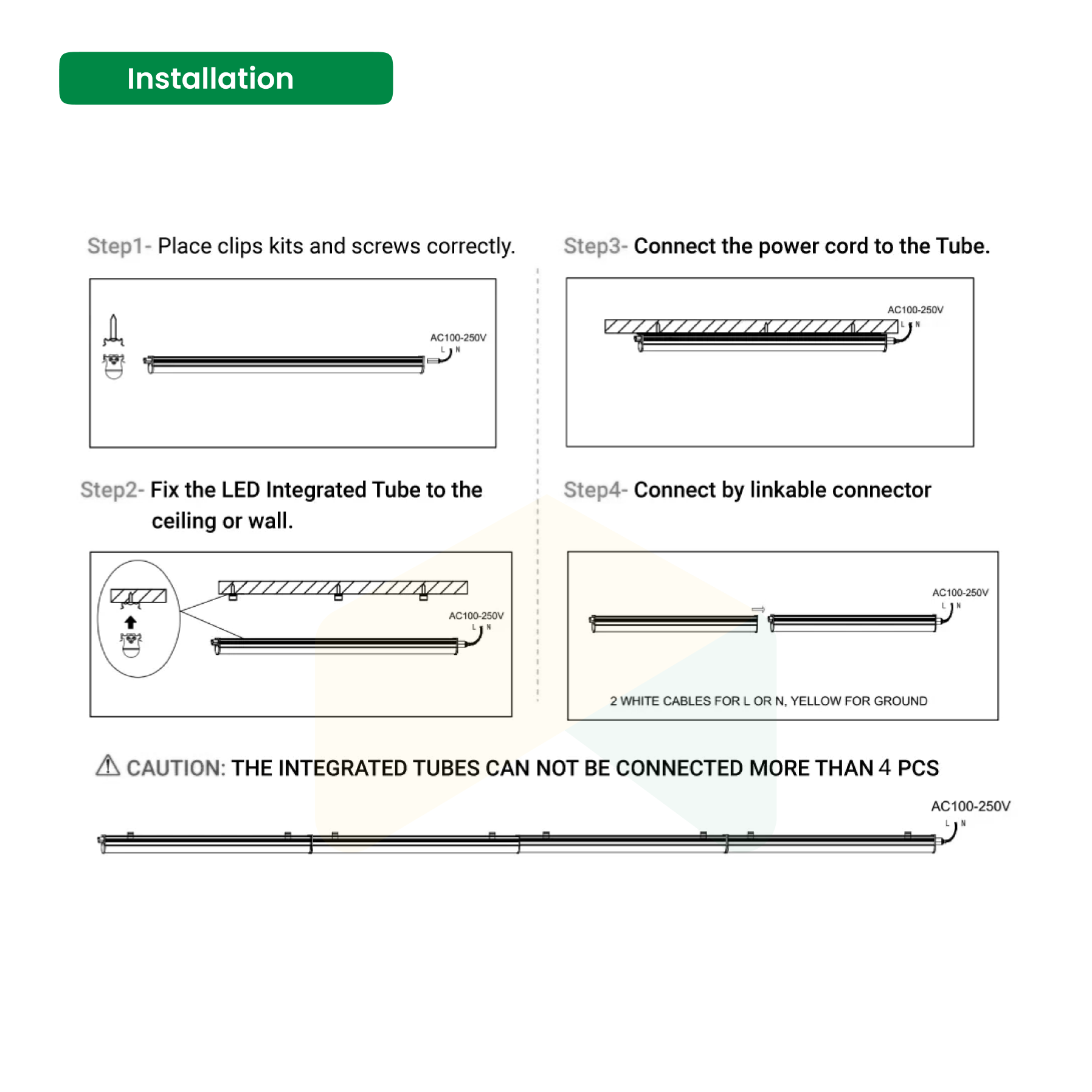 Integrated 8ft LED Tube Light - 60W, 5000K, 7800 Lumens, Traic Dimmable (25-Pack)