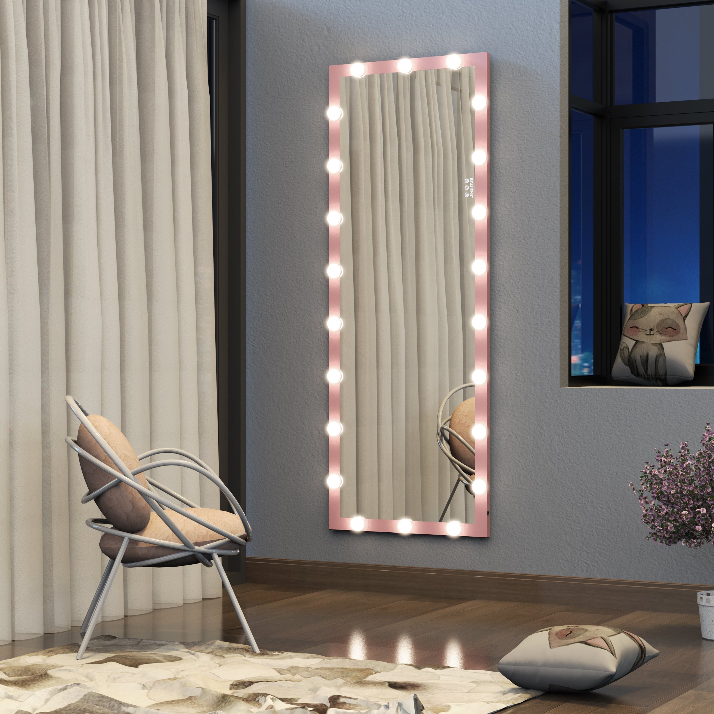 Wall Standing Bedroom Mirror with LED Bulbs