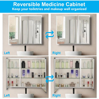 Frameless Medicine Cabinet - 30 x 26 Inches, Double-Sided Mirror, 2 Doors