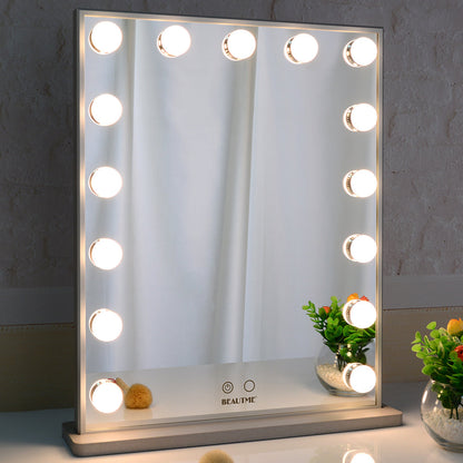 Hollywood Vanity Mirror with 15pcs Adjustable Led Bulbs, Tabletop or Wall Mounted