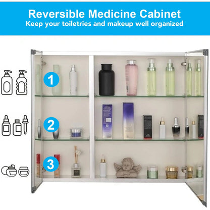 Frameless Medicine Cabinet - 30 x 26 Inches, Double-Sided Mirror, 2 Doors