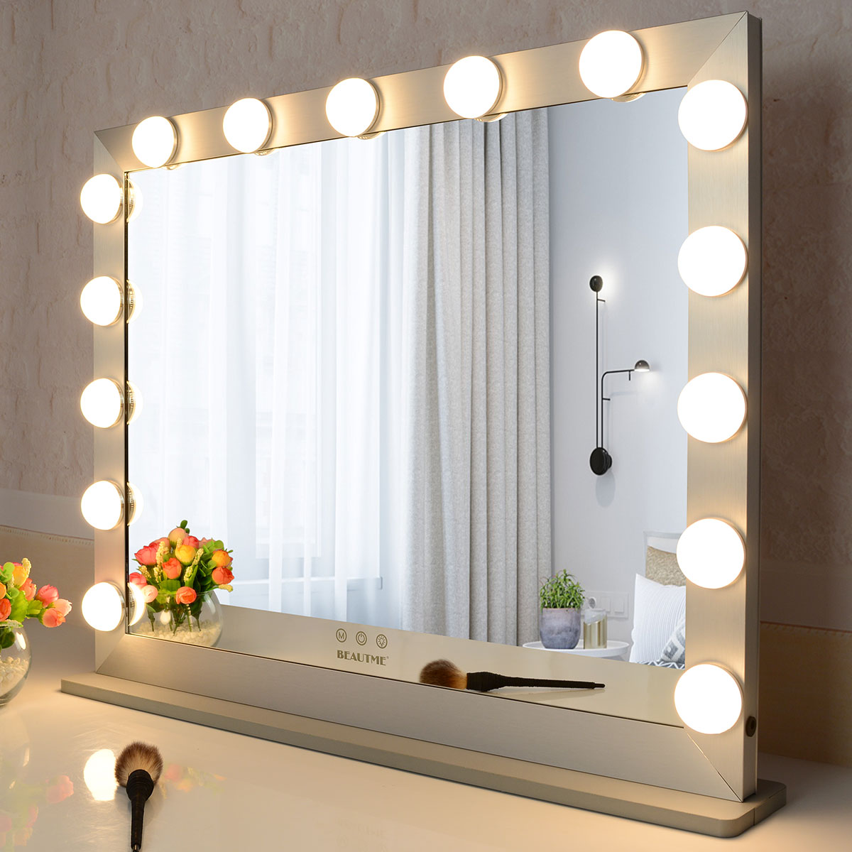 Hollywood Vanity Mirror with Lights,Dressing Tabletop Vanity Mirror with 15pcs Led Lights Large Beauty Mirror