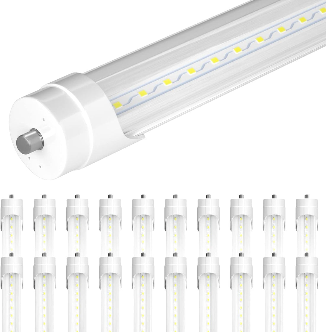 Long-Lasting 8ft LED Tube Light - 40W, 6000K, 5000 Lumens, Clear Cover, FA8 Single Pin (25-Pack)