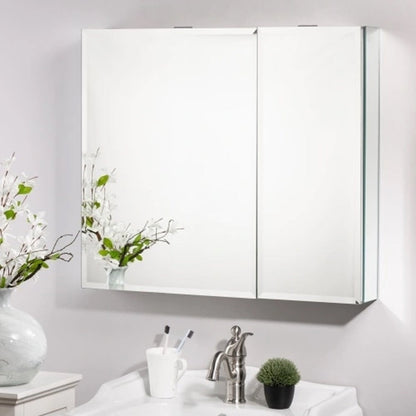 Frameless Medicine Cabinet - 30 x 26 Inches, Double-Sided Mirror, 2 Doors