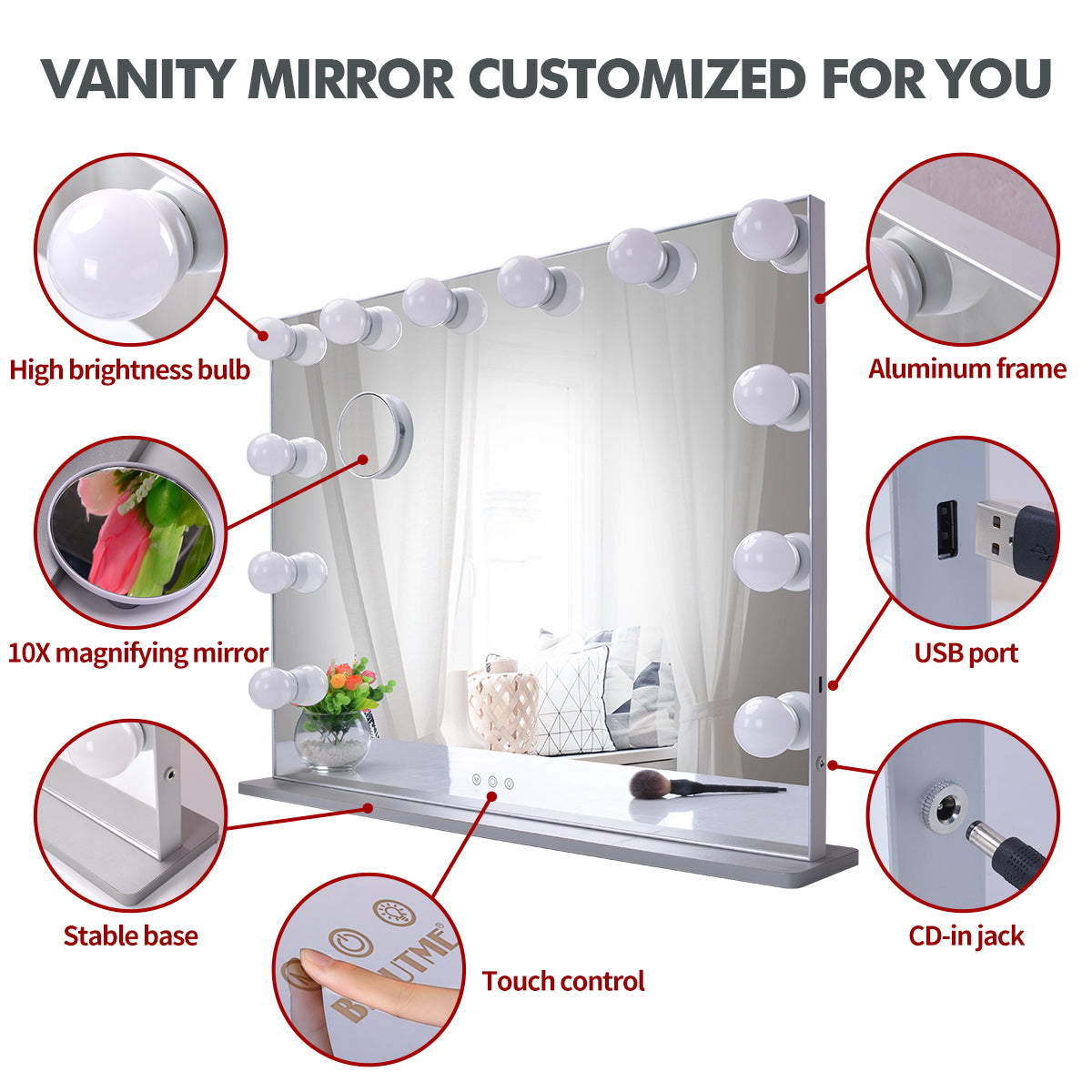 Hollywood Style Lighted Vanity Mirror with Dimmer