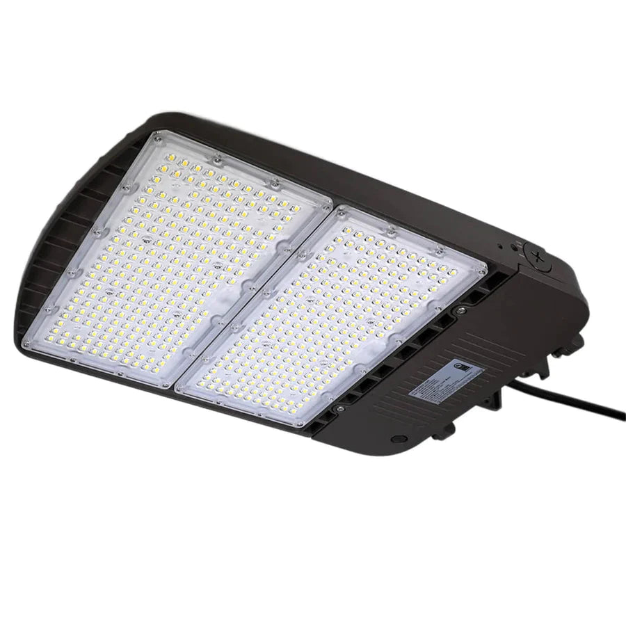 Durable LED Shoebox Light - Slipfitter Mount - 200W/240W/300W, 5000K, 42300 Lumens, 120-277VAC, Dimmable, IP66, UL Listed, DLC Premium Listed (5 Years Warranty)