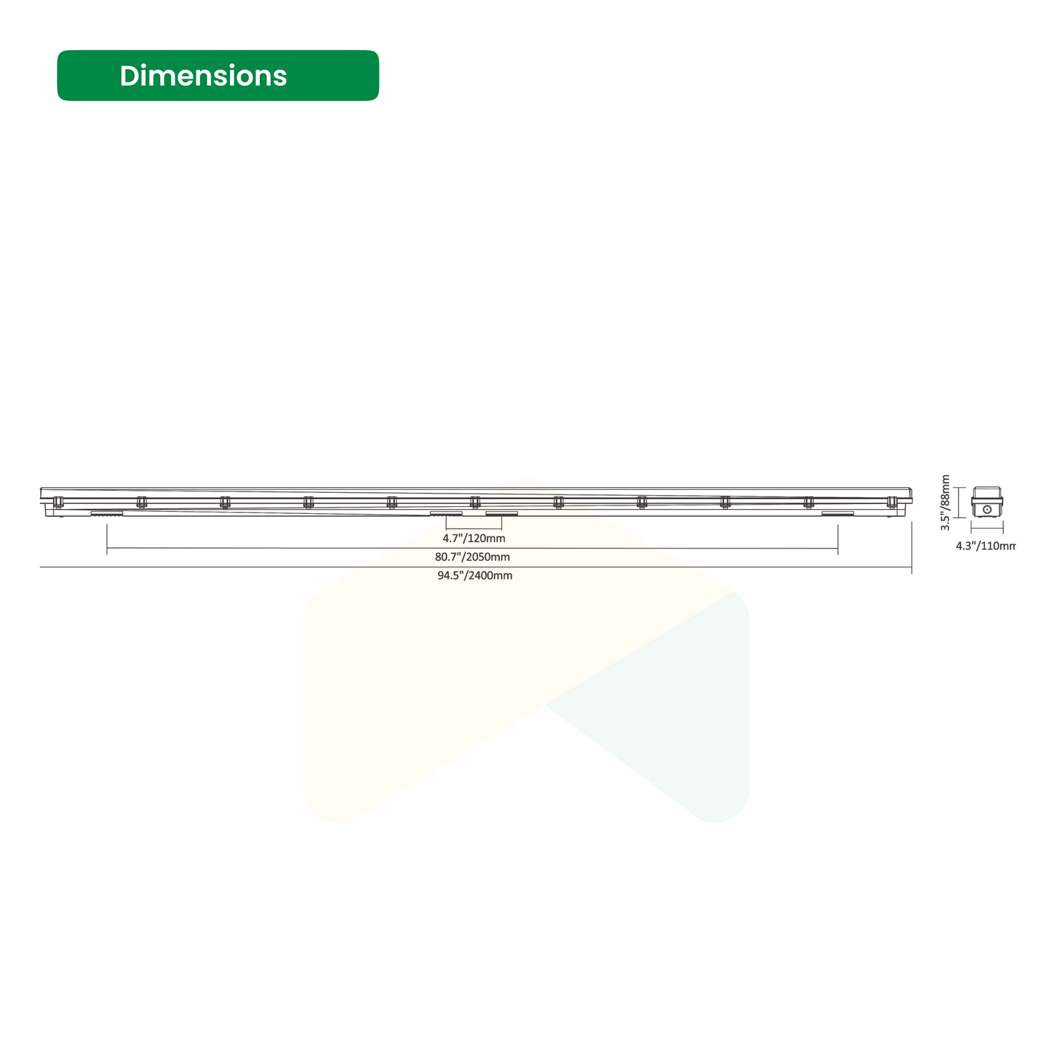 8FT Vapor Proof Light - Wattage Adjustable - 3000/4000/5000K