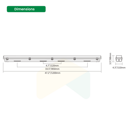 4FT Vapor Proof Light - Wattage Adjustable - 3000/4000/5000K