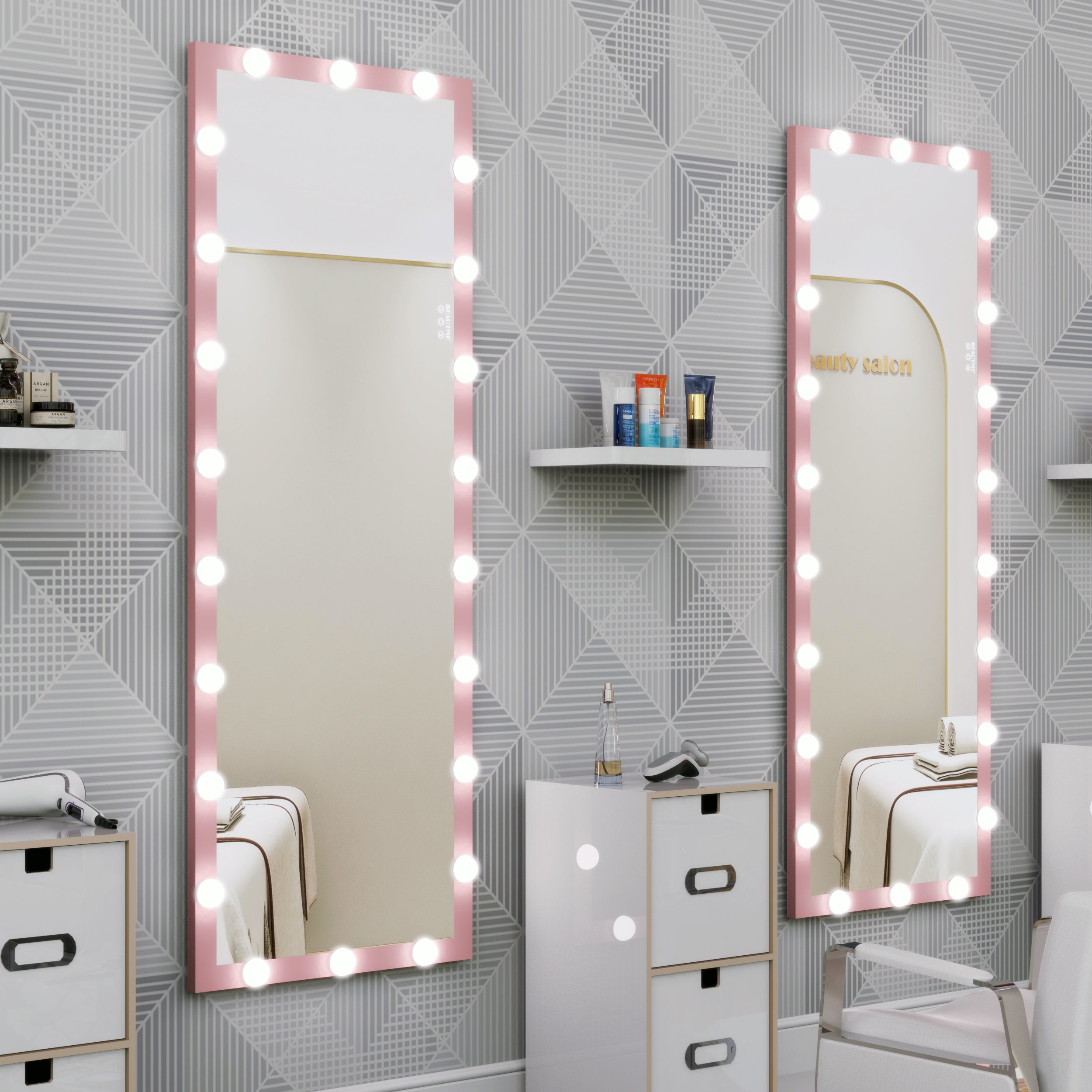 Wall Standing Bedroom Mirror with LED Bulbs