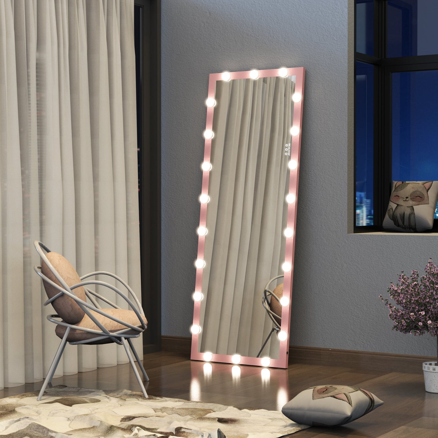 Wall Standing Bedroom Mirror with LED Bulbs