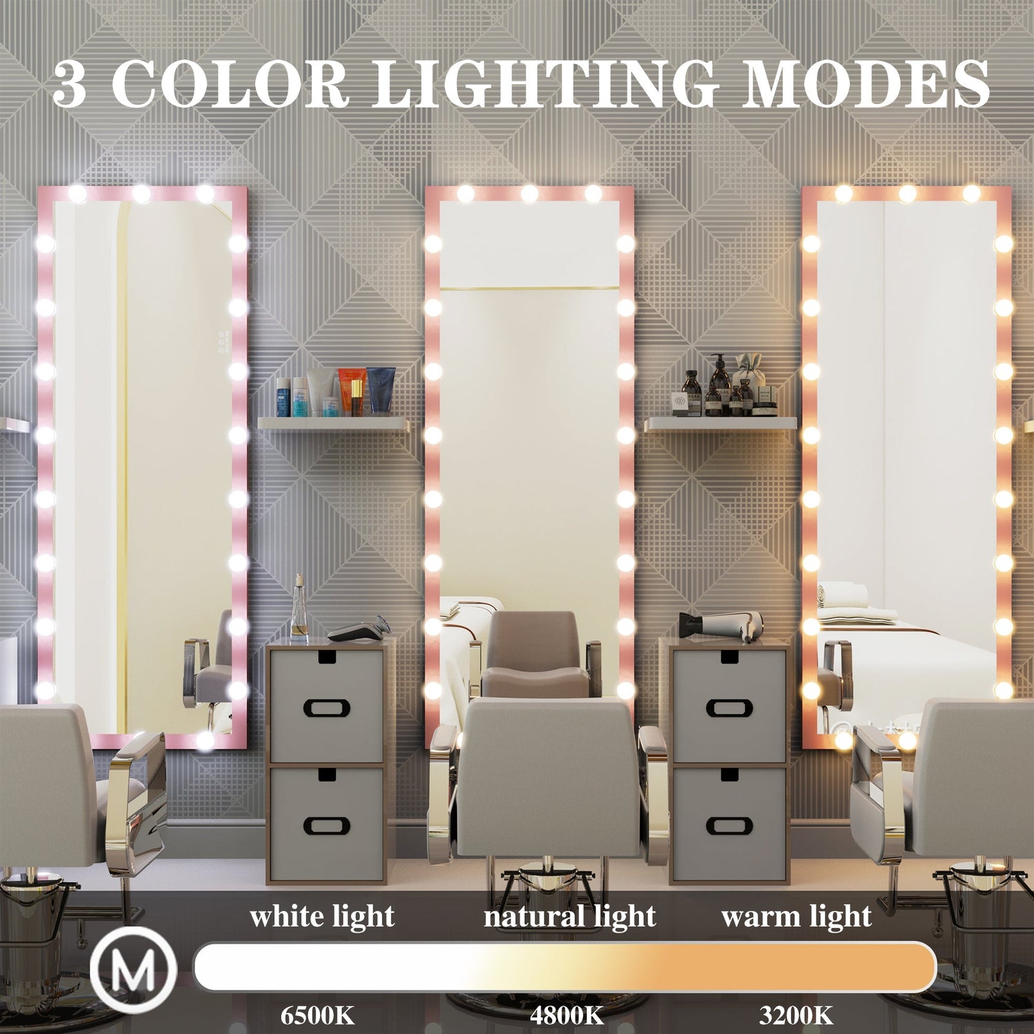 Wall Standing Bedroom Mirror with LED Bulbs