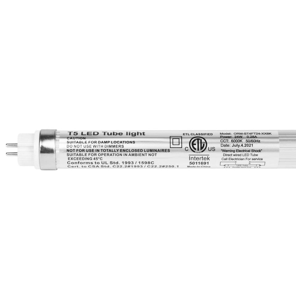 Powerful 4ft LED Tube Light - 24W, 4000K, 53750 Lumens, AC100-277V, Frosted Cover  / Medium Bi-Pin (G5) / Bypass Ballast  (25-Pack)